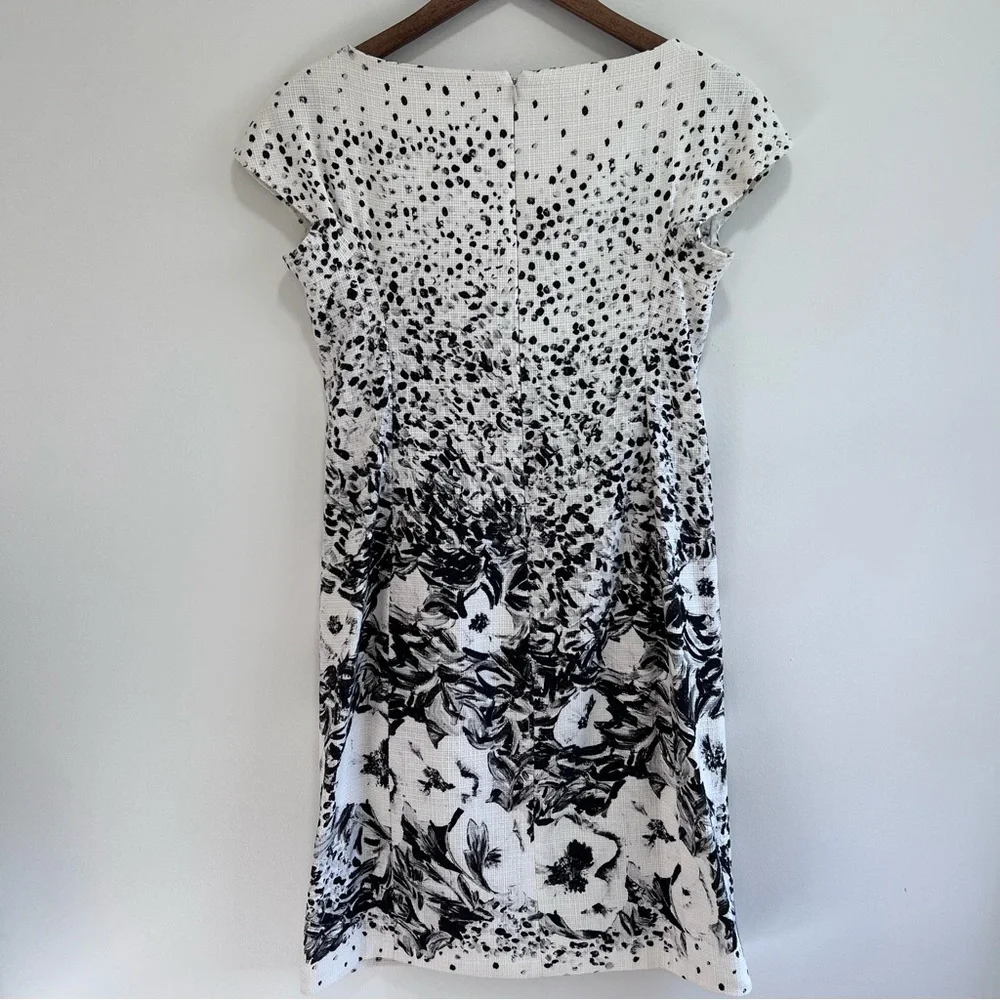 Yeohlee Floral print Sheath Midi Dress Cap Sleeves, Boat Neck, Black & White, 8 - Picture 10 of 13